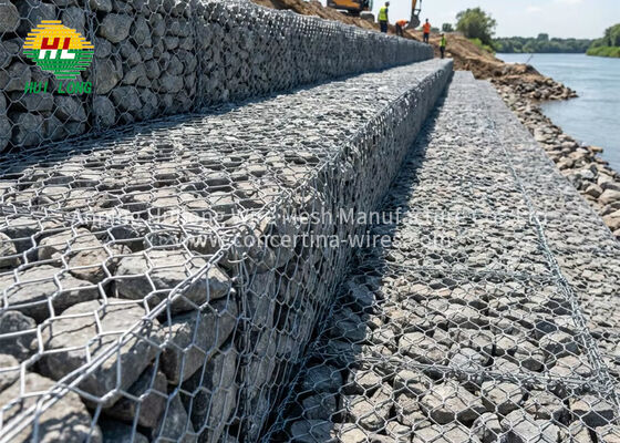 Rete metallica per gabbioni zincata esagonale in stock per progetti di ingegneria, muri di contenimento, scarpate, a tripla torsione 2x1x1m